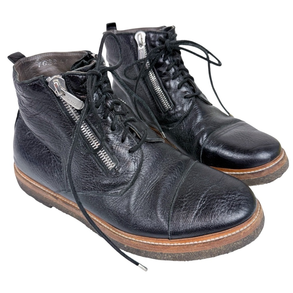 Rocco P. Black Leather Lace Up‎ Zipper Combat Boots Size EU 41/ US 10.5